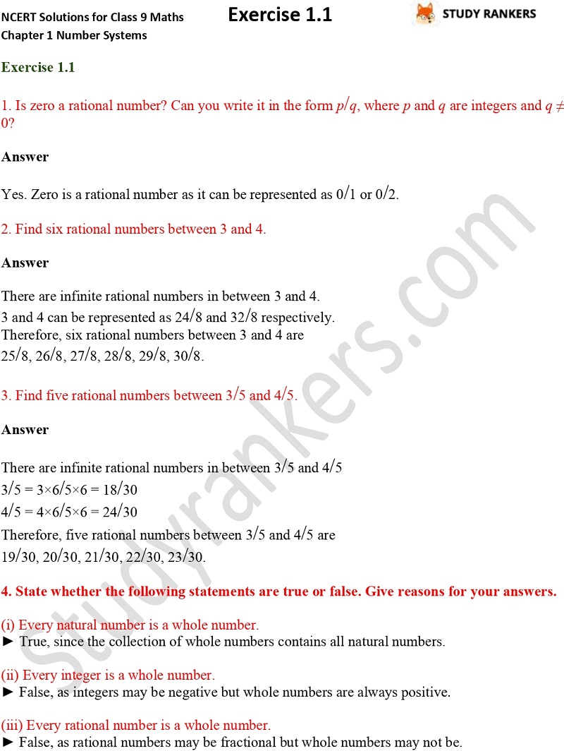 case study questions number system class 9 maths