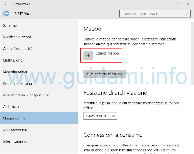 Windows 10 Scarica mappe offline