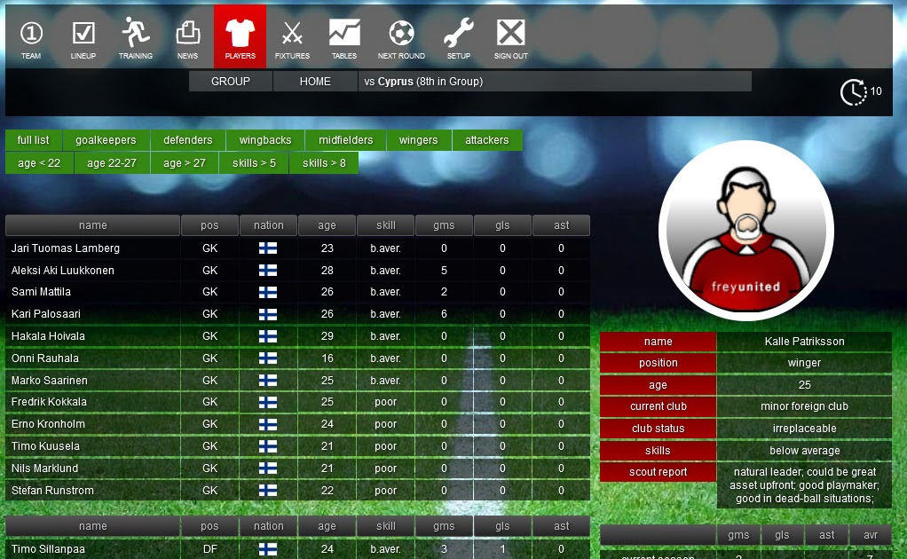 Soccer / football manager games National team football manager game