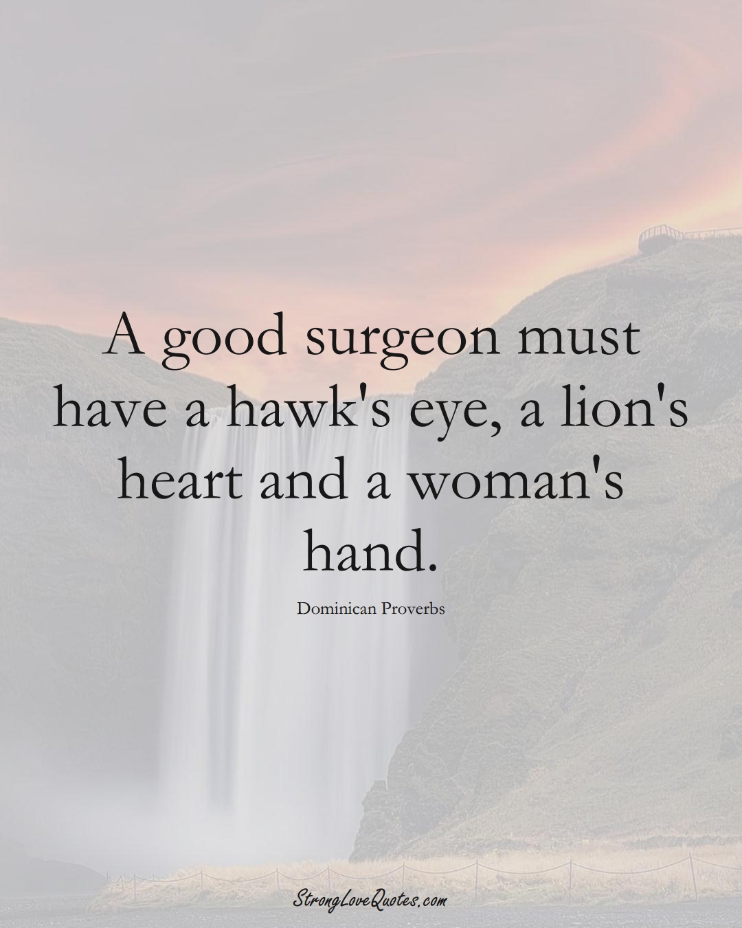 A good surgeon must have a hawk's eye, a lion's heart and a woman's hand. (Dominican Sayings);  #CaribbeanSayings