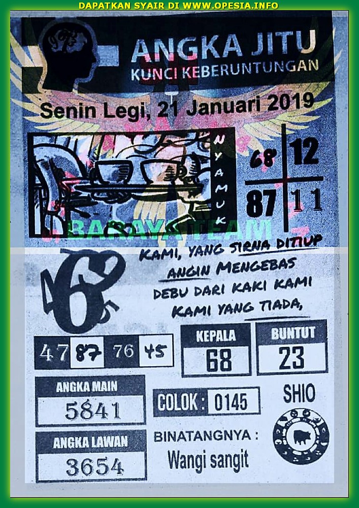 Forum Syair Gosyair SGP Senin 21 Januari 2019 GOsyair SEDIA KODE