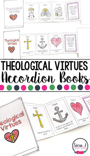Teach your students about faith, hope, and charity with this easy to use mini book. Teaching the theological virtues can be made easier for Catholic kids with these books.