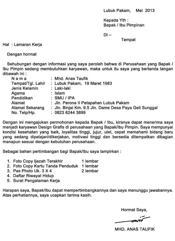 Contoh Surat Lamaran Pekerjaan Singkat Dalam Bahasa Contoh Surat Lamaran Pekerjaan Singkat Dalam Bahasa