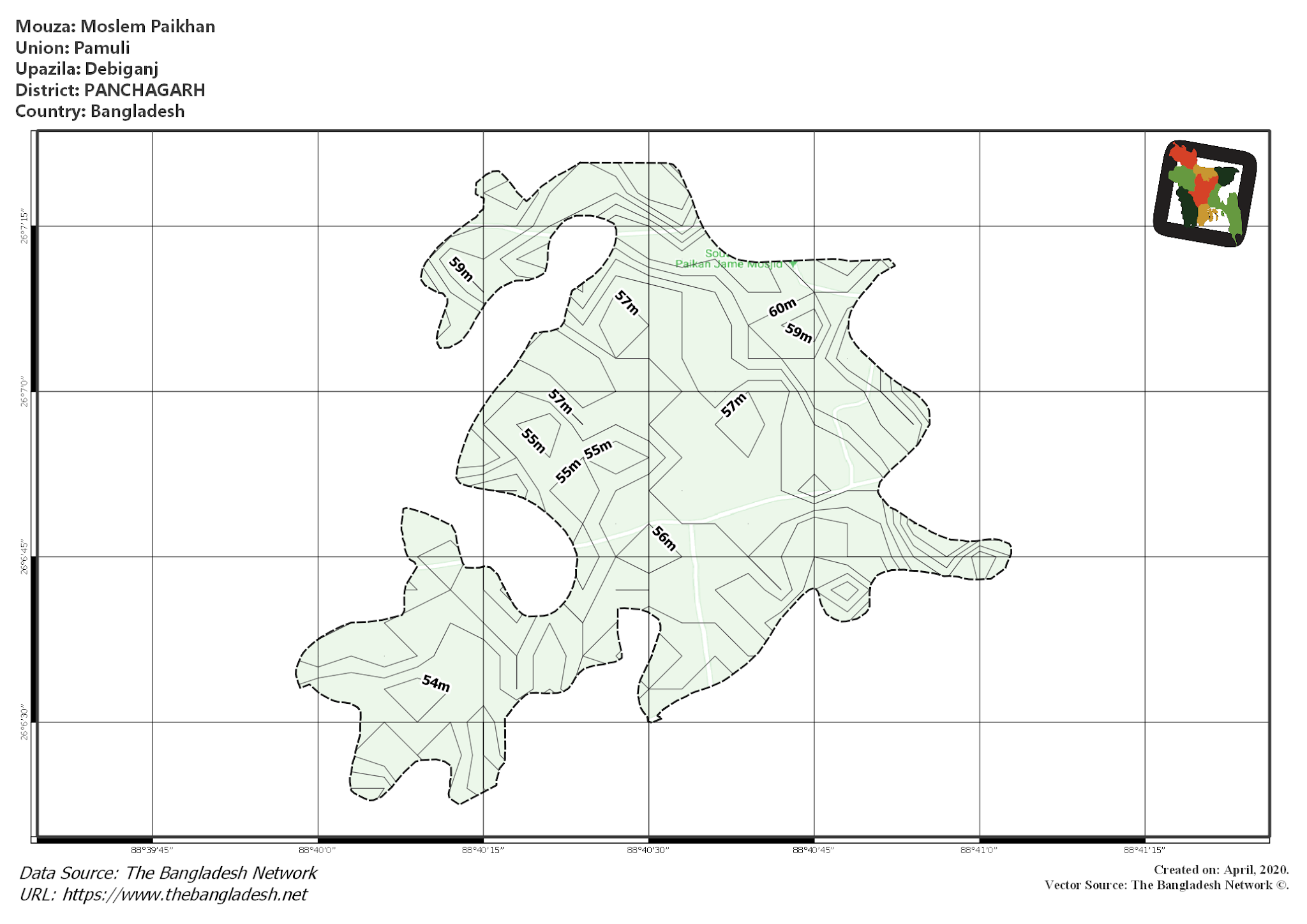 Map of Moslem Paikhan Mouza of Debiganj Upazila, PANCHAGARH Map of Moslem Paikhan Mouza of Debiganj Upazila, PANCHAGARH, Bangladesh.