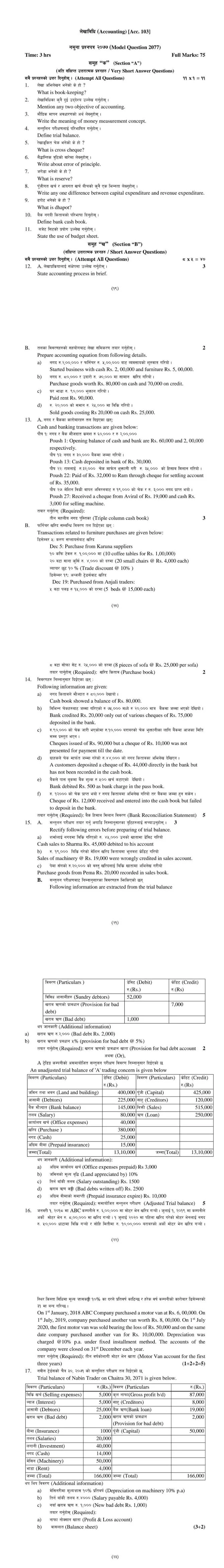 Model question of class 11 account PDF