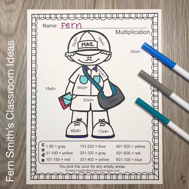 Click Here to Grab This Community Helpers Career Themed Color By Number 2-Digit By 1-Digit Multiplication Printable Worksheet Resources Bundle