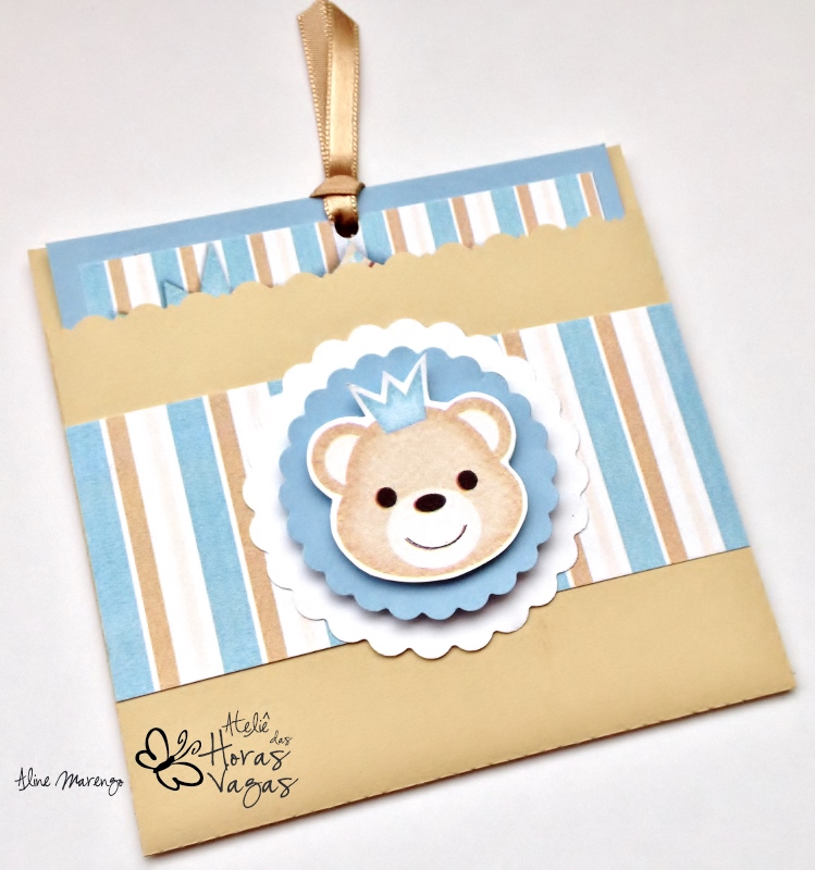 convite artesanal aniversário infantil chá de bebê príncipe urso ursinho menino azul bege