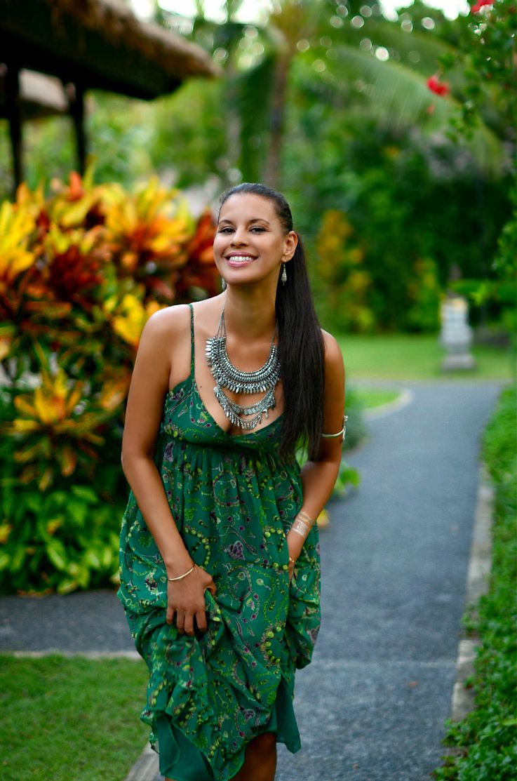 Bali, Indonesia, LookBook Store Green printed maxi dress, Coin necklace, Myca Couture, Legian Beach hotel, Flash tattoo, Tamara Chloé, TC Style Clues