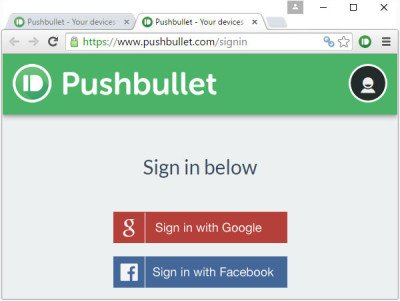 Зарегистрируйтесь в PushBullet
