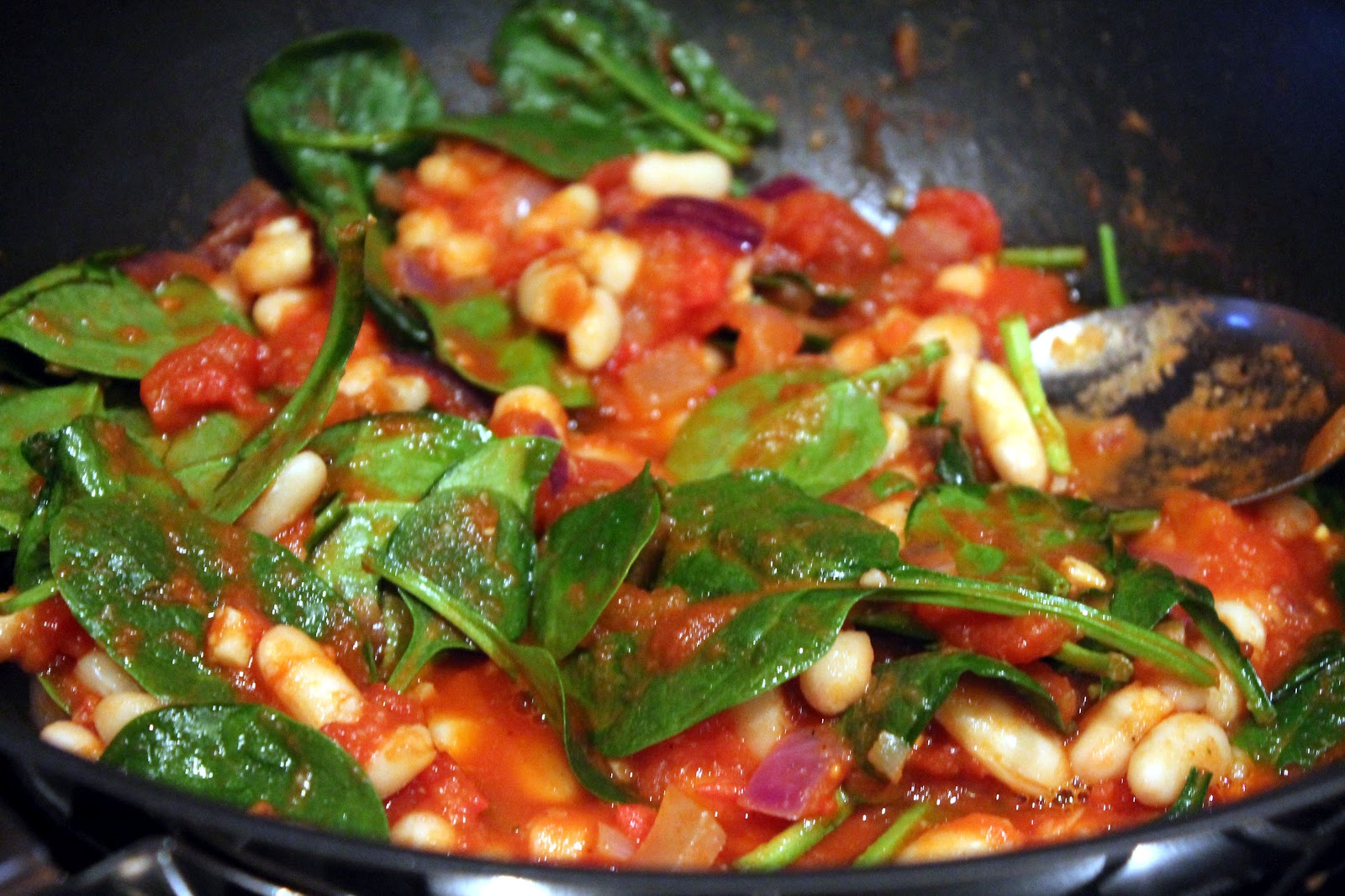 Serena's Medium Rare Roast Vegetables, Spinach & Bean Bake