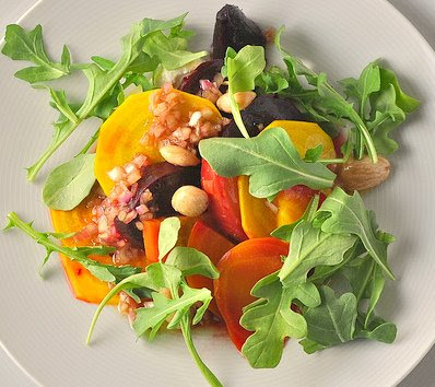from the kitchens of kkp: roasted beet and orange salad with hazelnut