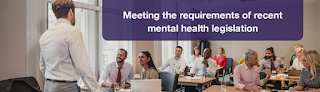 Adults in professional learning event with headline that says meeting the requirements of recent mental health legislation