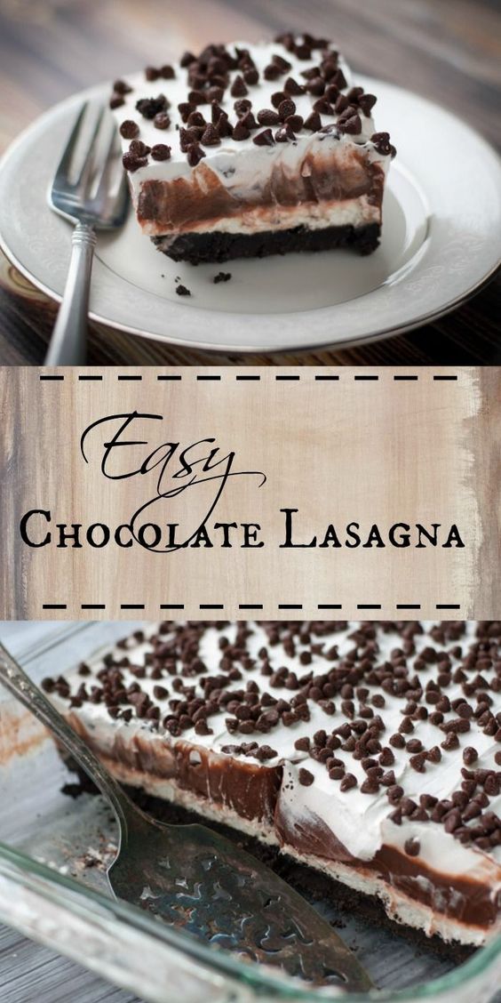 Irresistible chocolate layers with cream cheese, whipped cream, and chocolate chips. A Chocolate Lasagna recipe for true chocolate lovers!