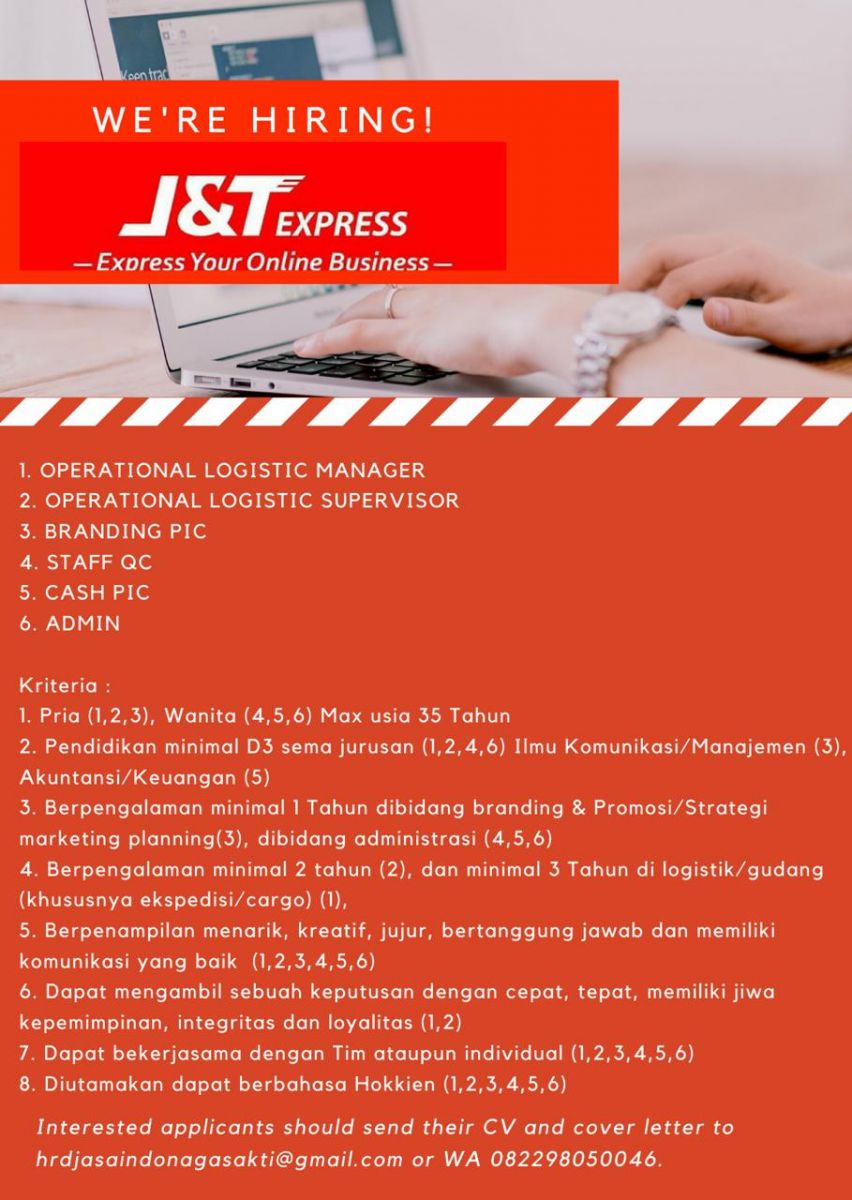 Lowongan Kerja D3/S1 Medan Oktober 2021 di J&T Express | Lowongan Kerja