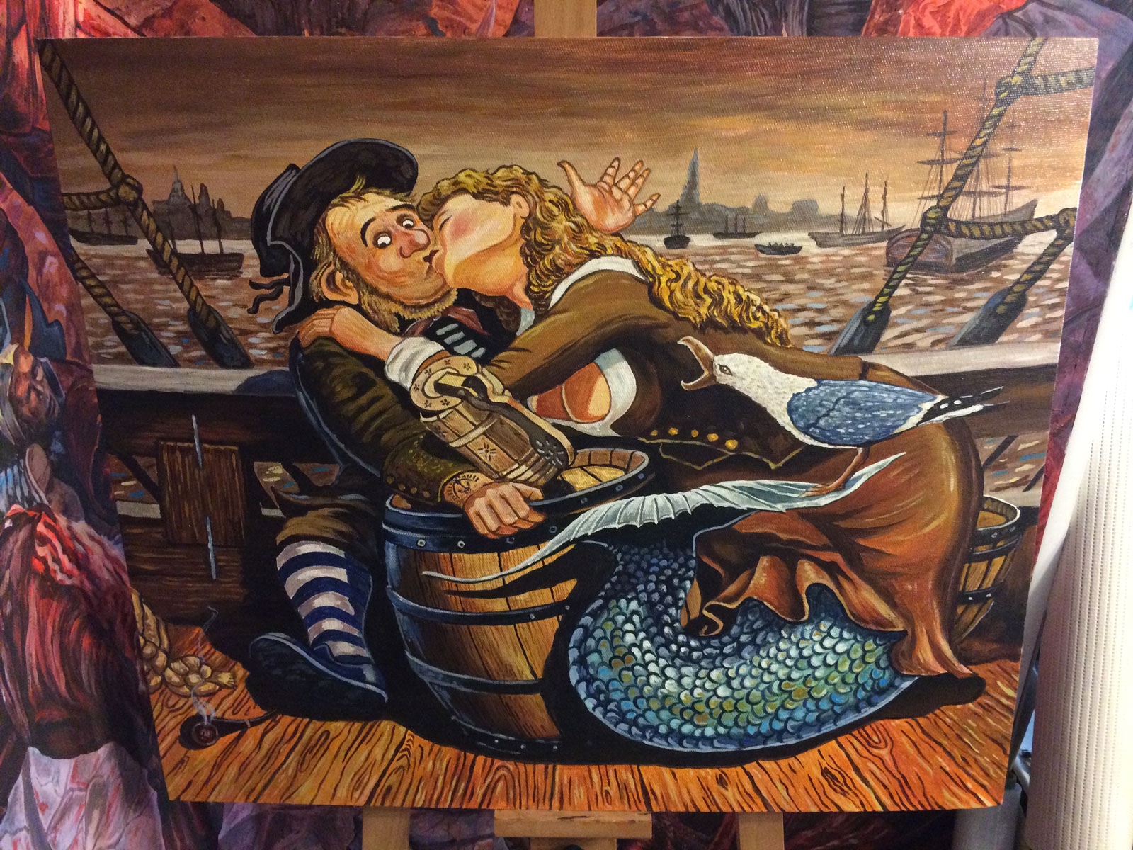 Картины русалка и рыбак