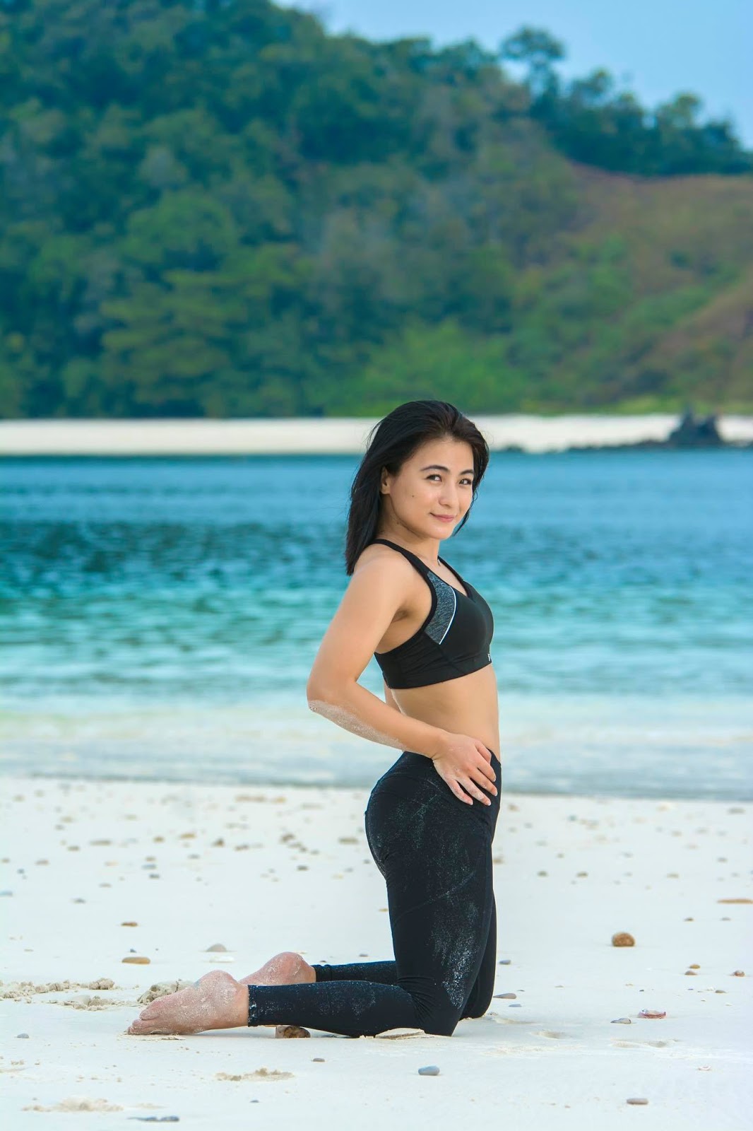 Khin Lay Nwe Doing Exercise At The Beach 
