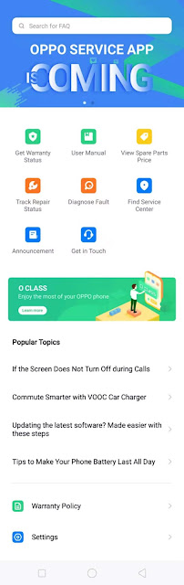 OPPO Service interface on OPPO F9