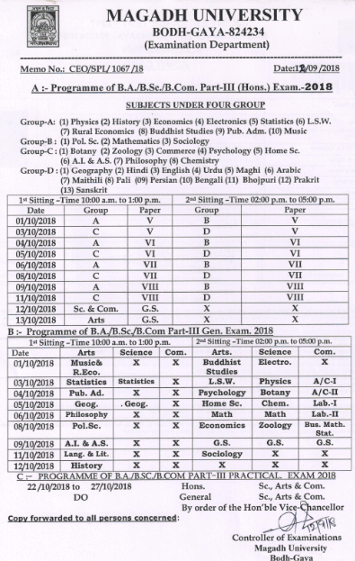 Magadh University final year exam date 2018