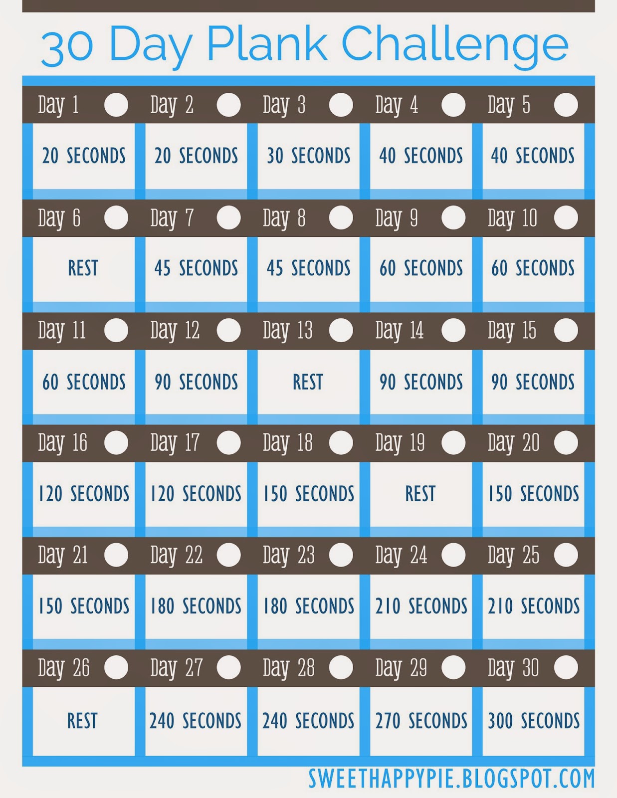 Sweet Happy Pie 30 Day Plank Challenge Free Pretty Printable