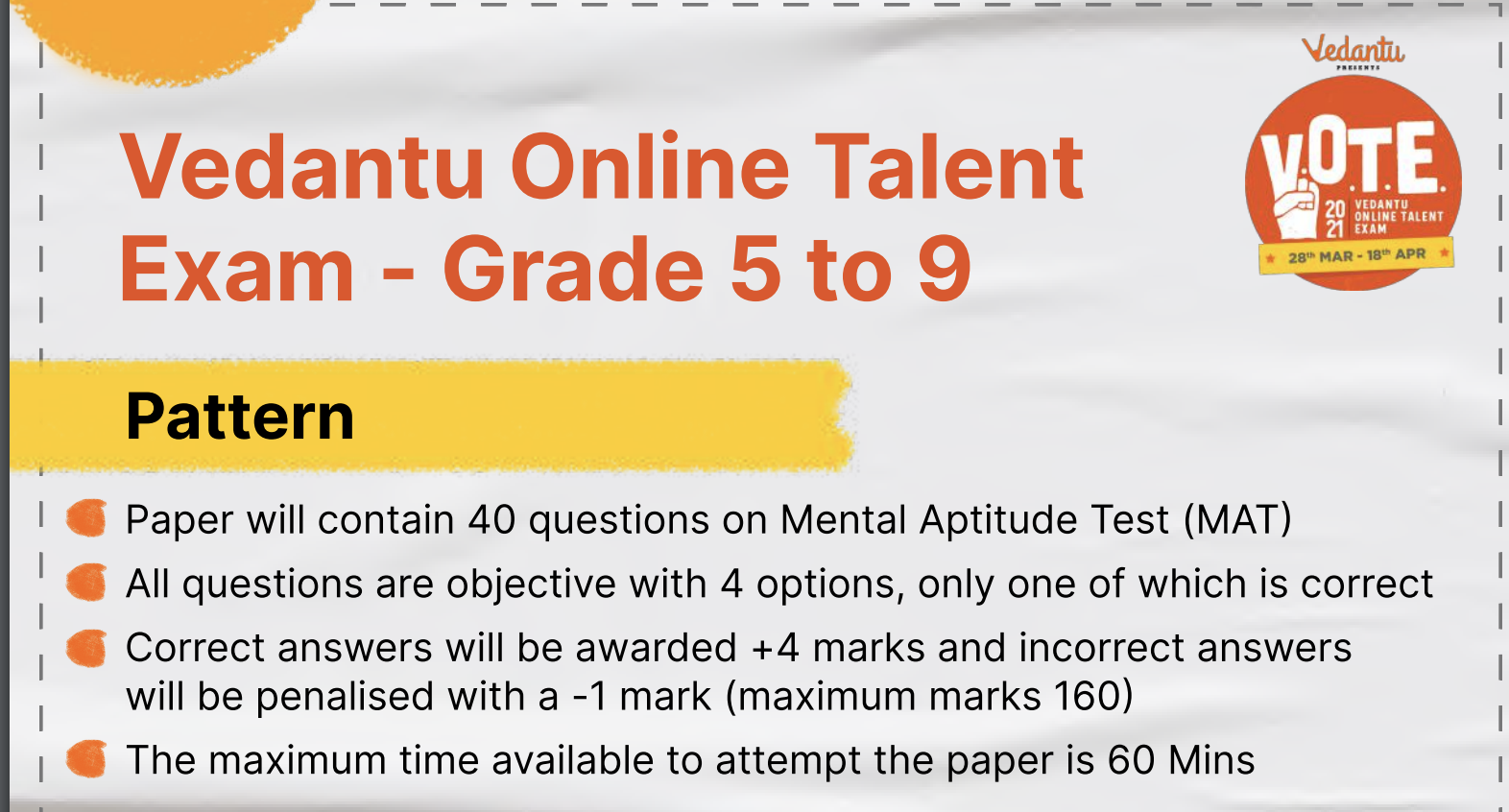 Vedantu Vote Online Talent Exam Sample Papers 2021 Previous Year Grade 5 To  12th