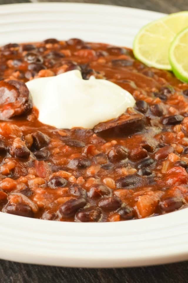 Black Beans and Rice with Sausage made in the Crock Pot is a favorite healthy dinner recipe from Serena Bakes Simply From Scratch.