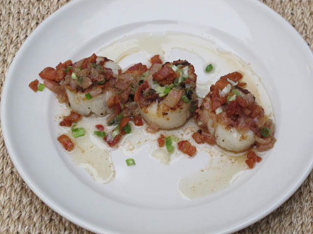 Bobby Flay's Grilled Sea Scallops with Green Onion Relish and Warm Bacon Vinaigrette