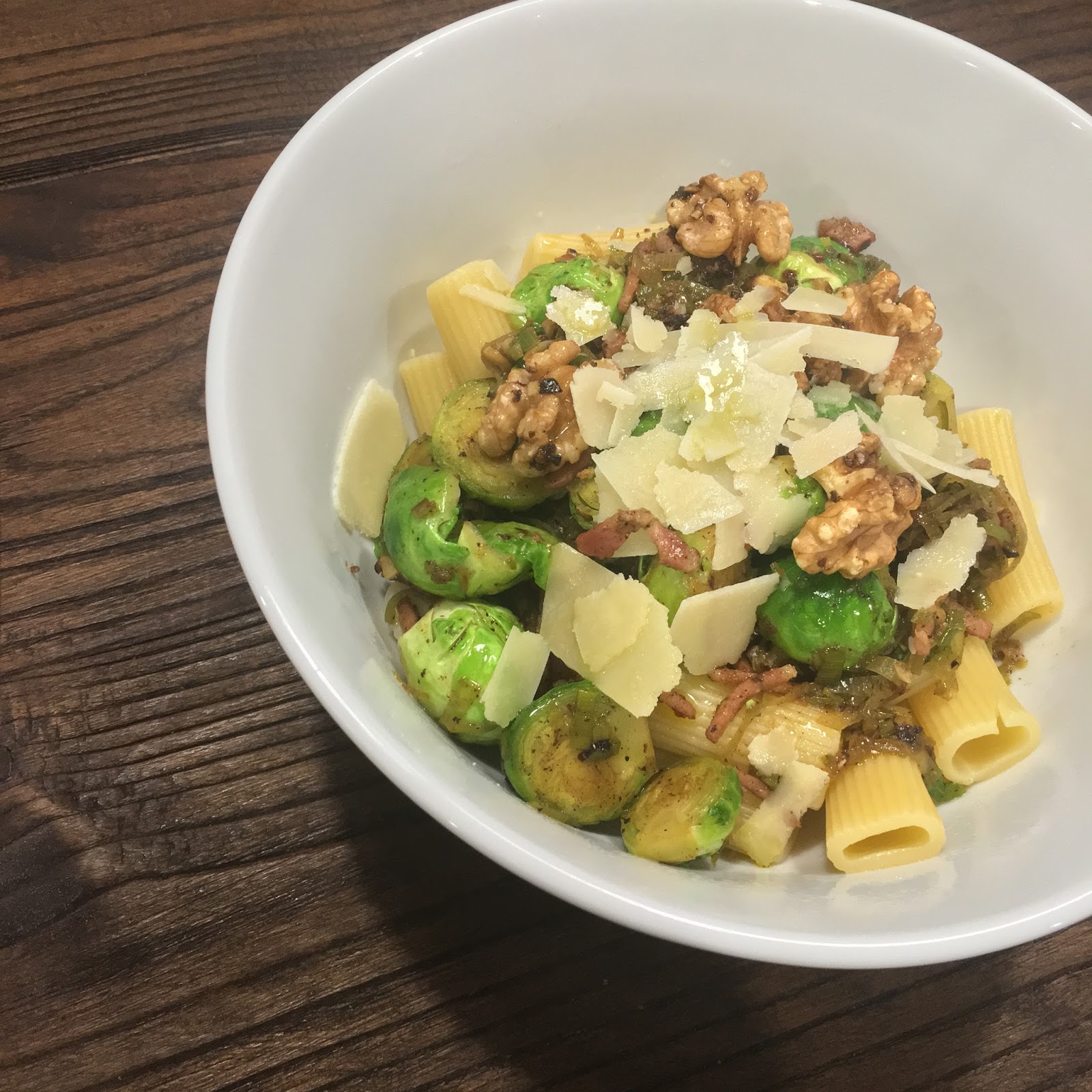 Spark My Pantry Pasta with Bacon Brussels Sprouts and Leek