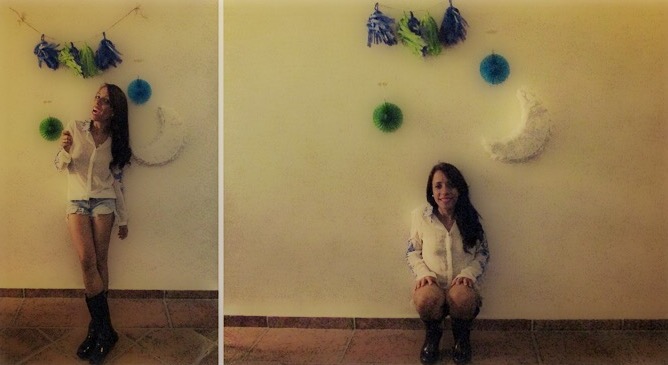 Happy Birthdat to me: girl, carribean girl, blue, green, happy, moon piñata.