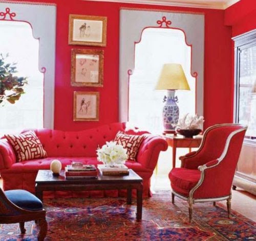 24 Desain Ruang Tamu Cerah Dengan Warna Merah