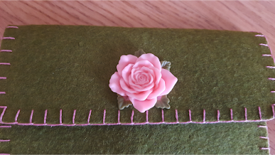 green and pink roses felt pouch