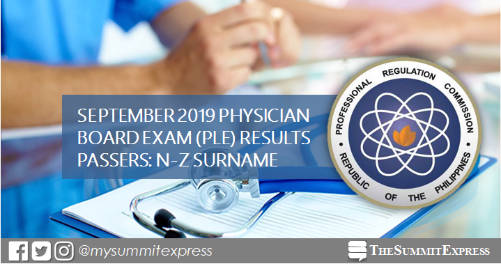 N-Z Passers: September 2019 Physician, Medicine board exam results