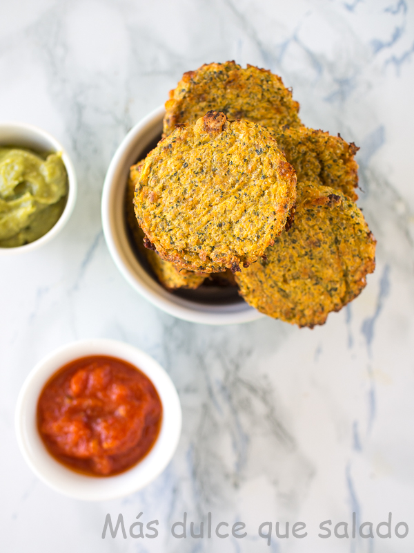 Nuggets vegetarianos con brócoli y boniato.