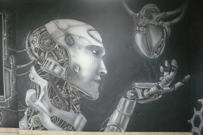Mural UV Malowanie obrazu w kawiarni LLU Burger w Łukowie, mural świecący w ciemności,
