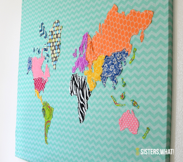 Fabric World Map on Cork board