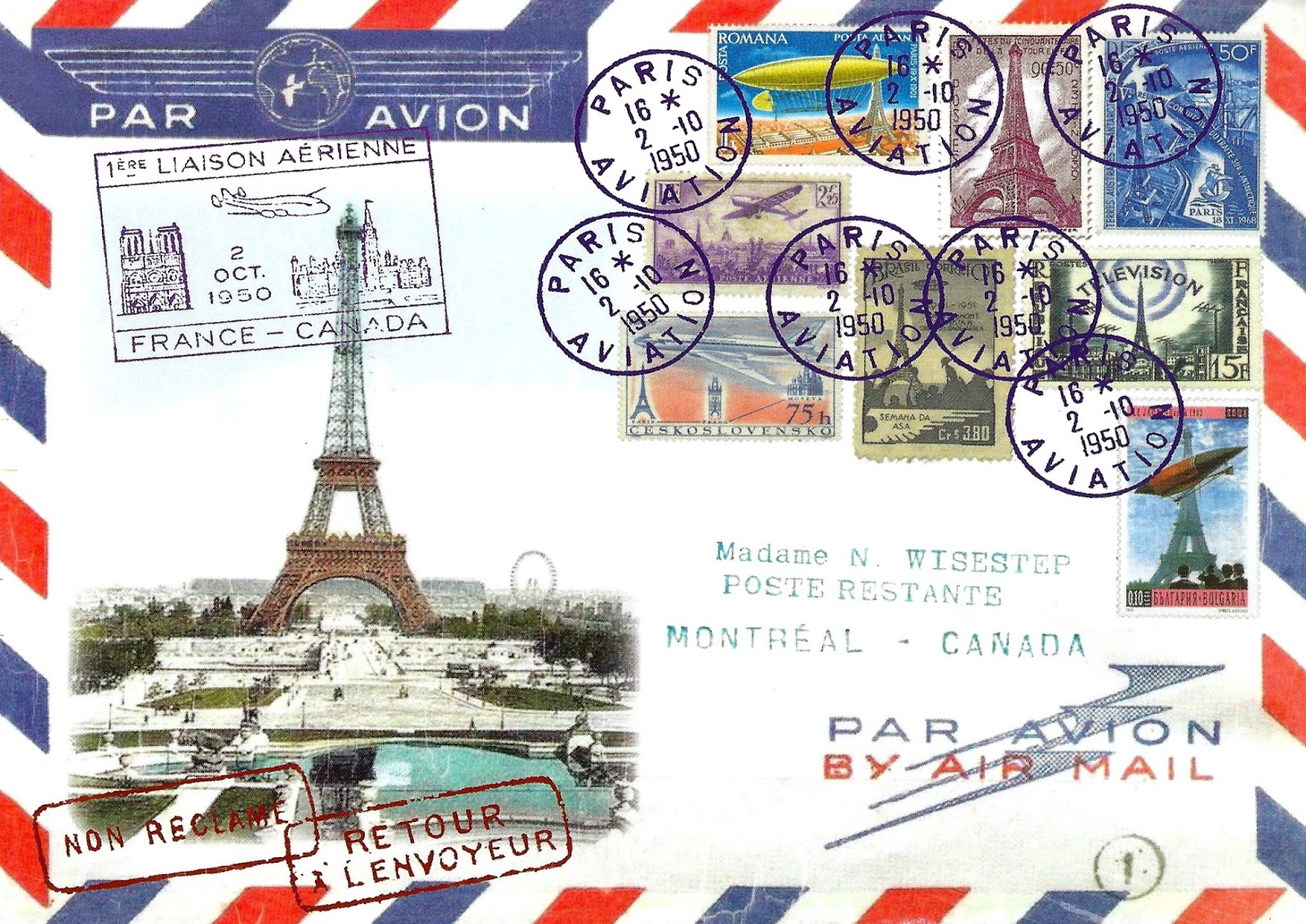 My Favorite Views France Air Mail Stamps Featuring the Eiffel Tower