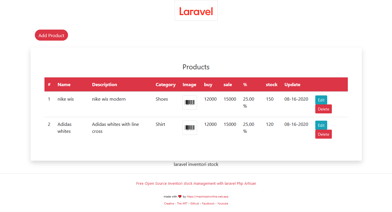 Free download open source code gratis laravel stock apps inventori management