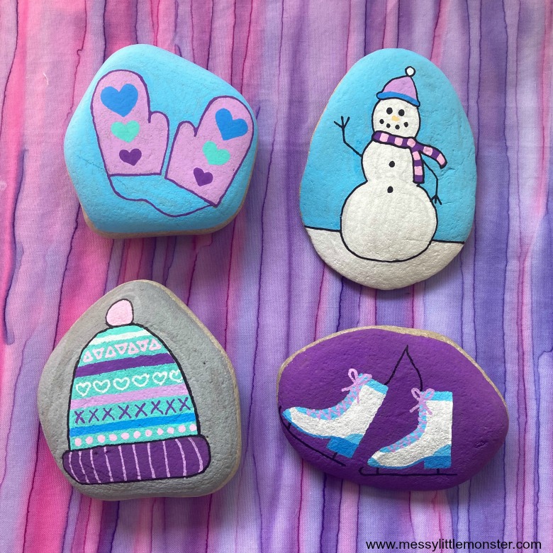 winter rock painting ideas for kids