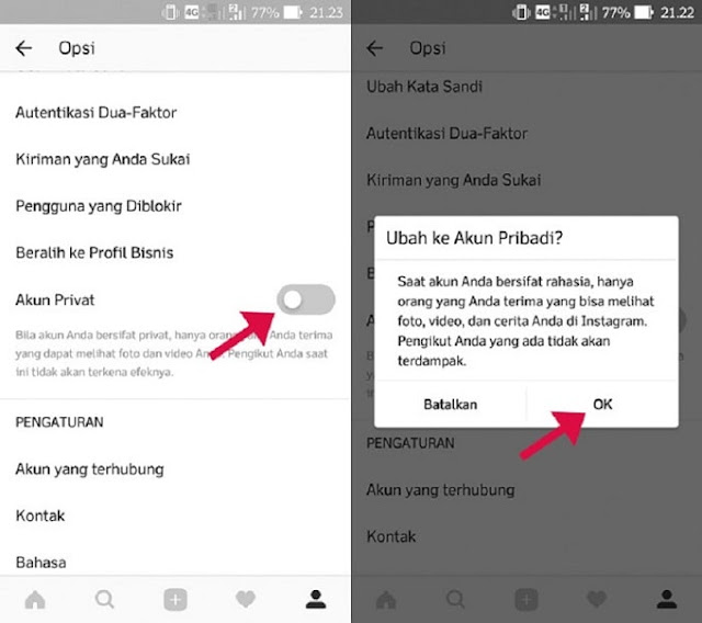 Cara Setting Private Instagram