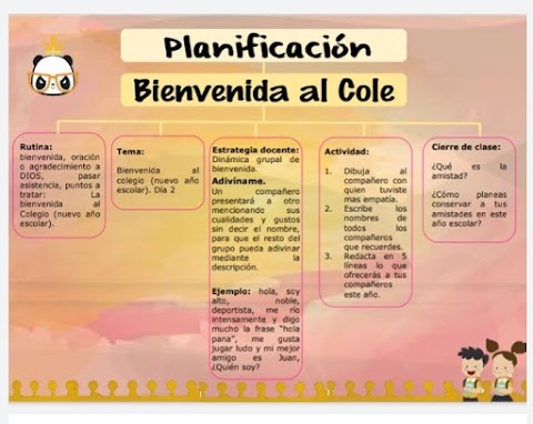 Planificación diaria: Bienvenida al Cole (regreso a clases). by Rutadegenios.com