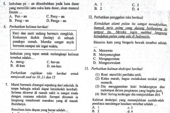 Soal PAS UAS Bahasa Indonesia Kelas 7 Semester 1 Kurikulum