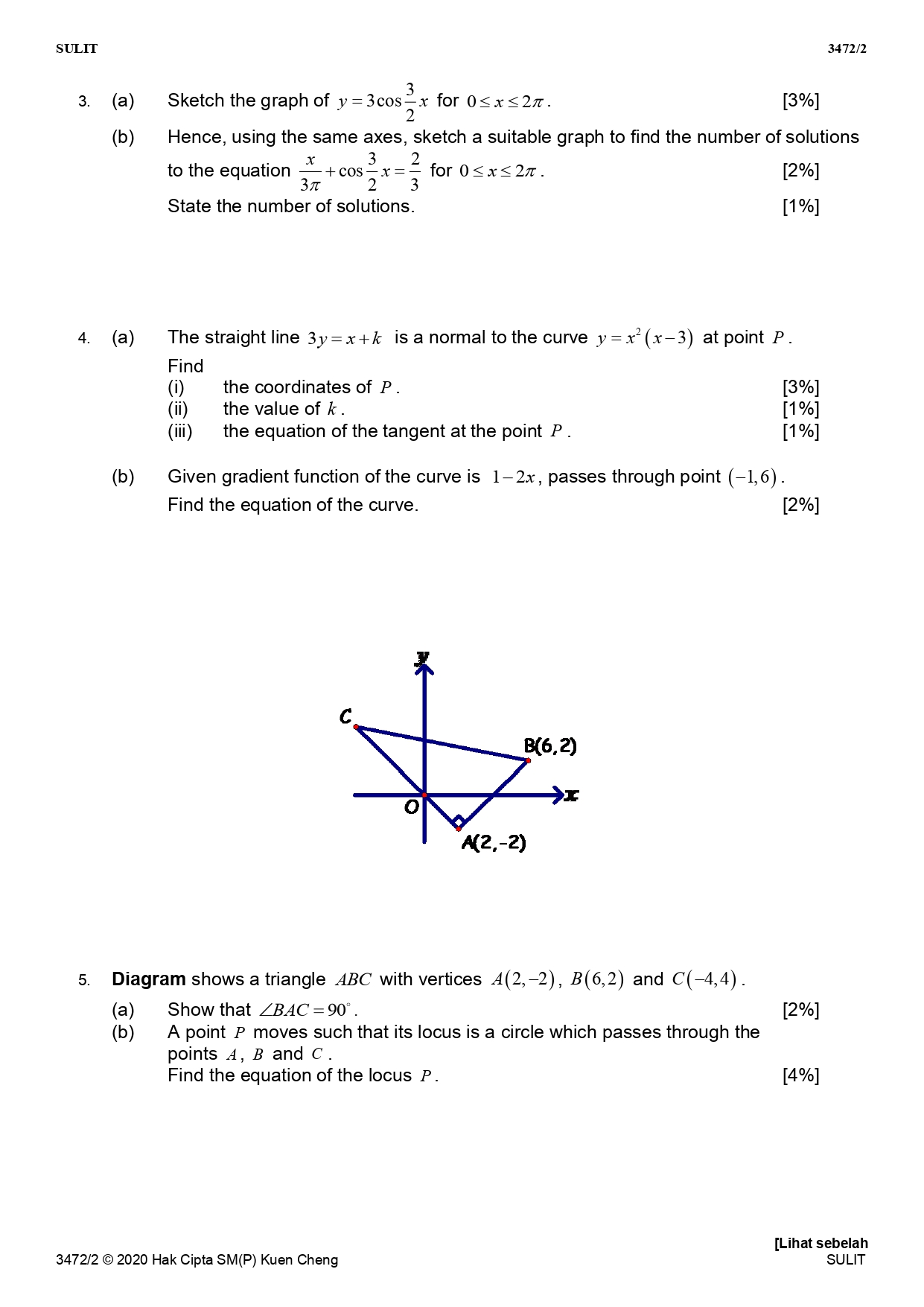 Mathematics 数学分享站: 【吉隆坡坤成中学】 2020 SPM Add Math 预考 Paper 2