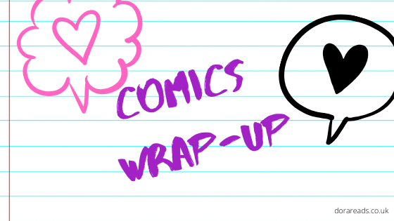 'Comics Wrap-Up' with lined-notebook-style background with speech bubbles containing heart symbols