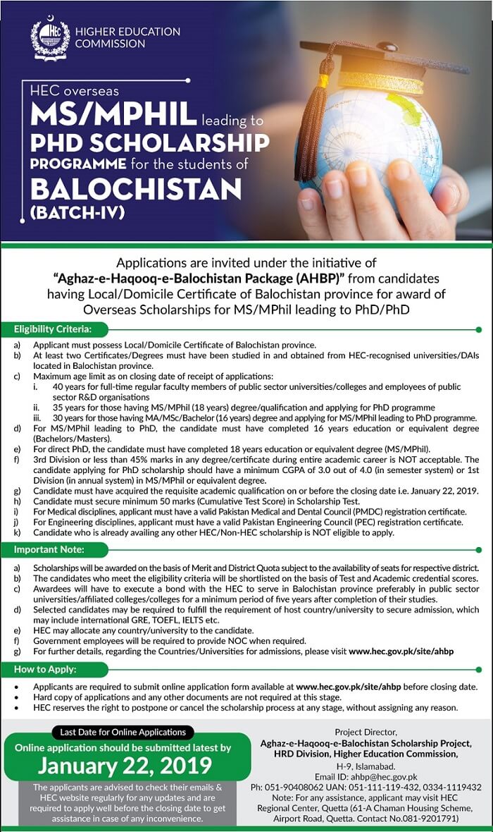 HEC SCHOLARSHIP Of MS/MPHIL/PHD for the students of BALOCHISTAN HEC SCHOLARSHIP Of MS/MPHIL/PHD for the students of BALOCHISTAN