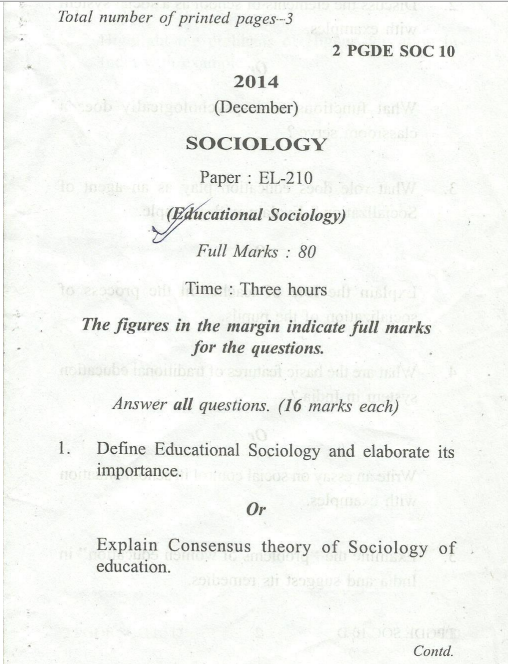 sociology of education question paper