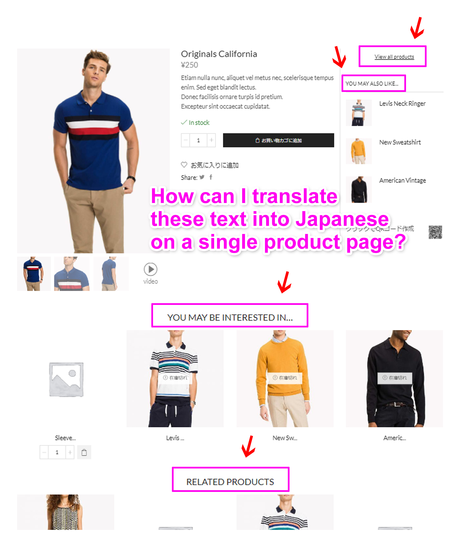 Translating headers on single product page into other language