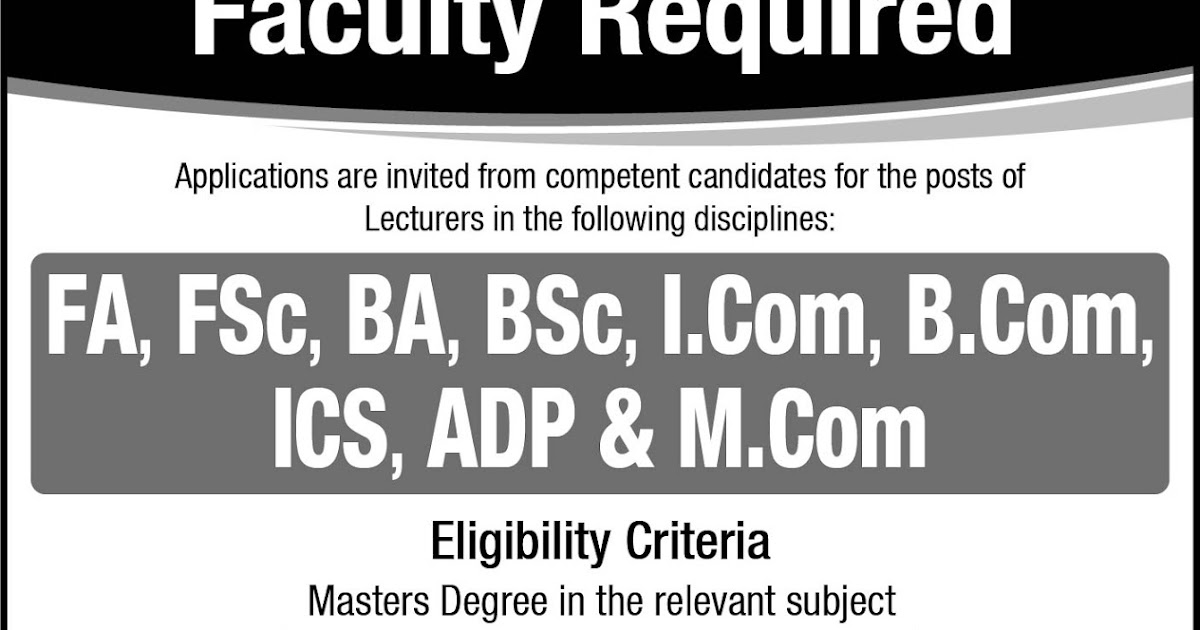Teaching faculty Jobs in Punjab Group of Colleges all campuses