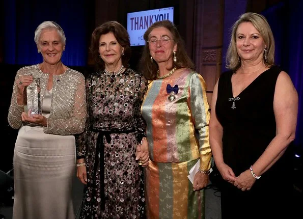 Monika Heimbold, Gunilla von Arbin, Joanna Rubinstein. Princess Madeleine wore a black gown Valentino for Childhood Gala