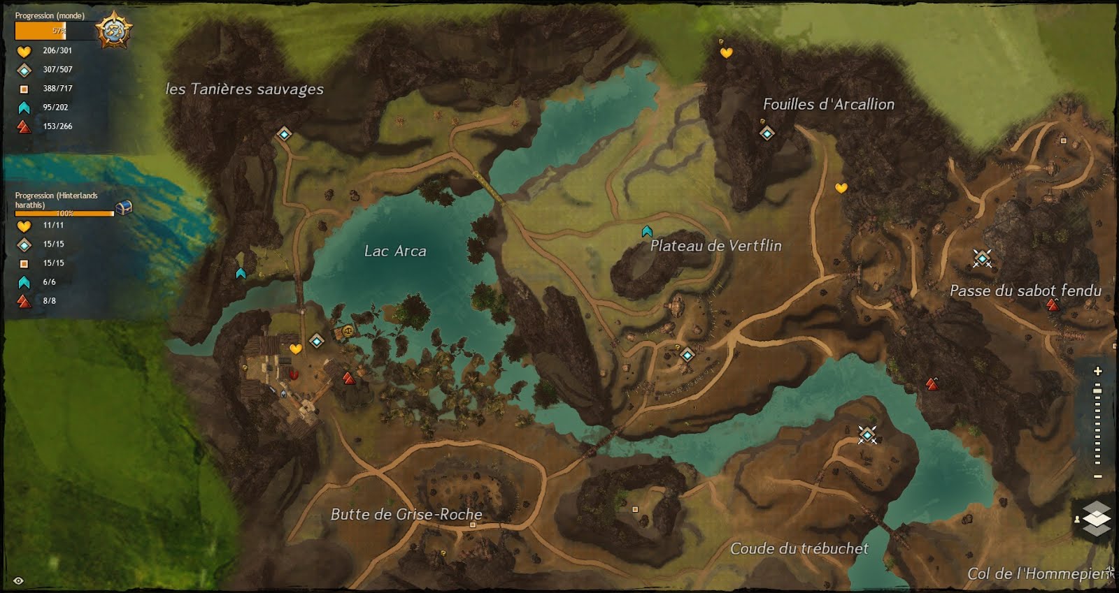 Découvre Guild Wars II: Cartographie Hinterlands Harathis - Zone 35 à 45 Découvre Guild Wars II: Cartographie Hinterlands Harathis - Zone 35 à 45