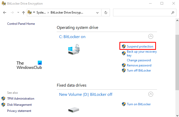 Suspendre le chiffrement BitLocker sur Windows 10