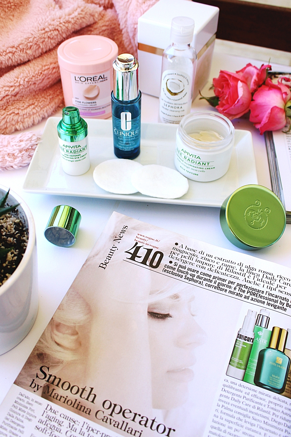 spring beauty morning and evening skincare routine 3 Apivita Bee radiant age defense face cream and eye cream, Clinique Turnaround revitalizing oil